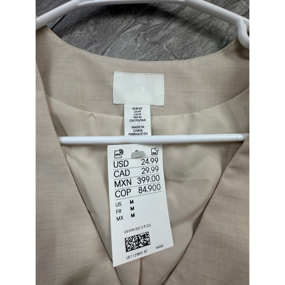 H&M Beige Tailored Button Front Vest Women's Medium NWT Sleeveless - Picture 3 of 6